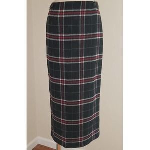 Vintage Talbots Black Red Plaid Long Italian Fabric Wool Blend Pencil Skirt 4 P
